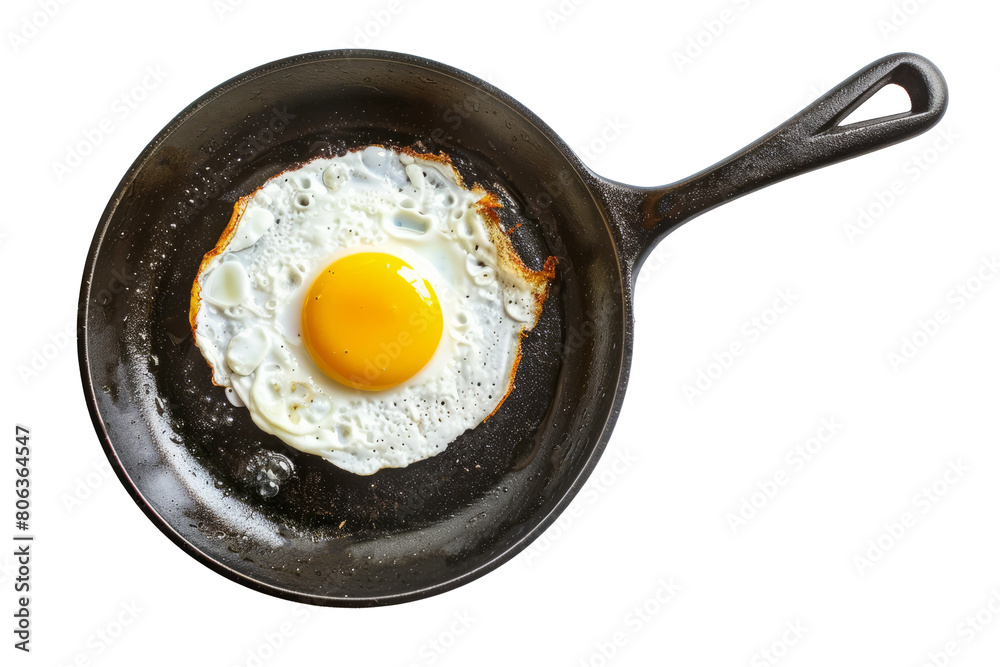 Top view of a frying pan with a fried egg. Transparent background Top view of a frying pan with a fried egg. Transparent background