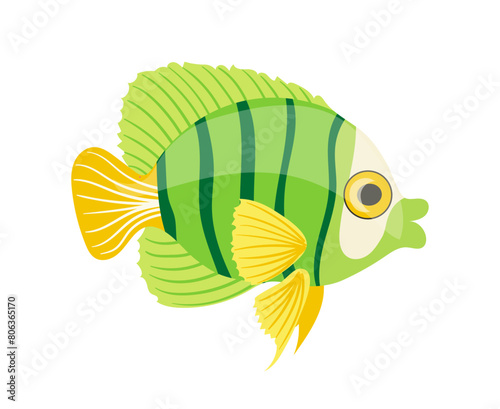 Green sea fish mascot deep water inhabitant vector illustration isolated on white background