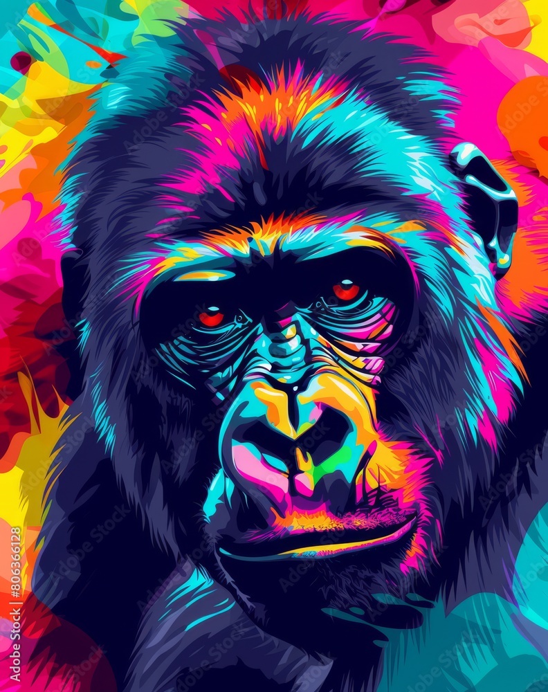 close up on Gorilla portrait in vibrant colors, Digital art style, generated with AI