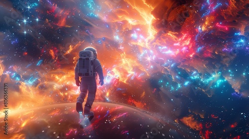 An astronaut in space, a colorful cosmic background, generated with AI © sch_ai