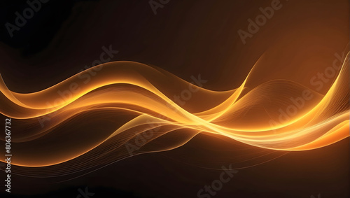 Soft Orange Yellow Wavy Design with Gentle Curved Lines and Blurred Lights. Abstract Background.