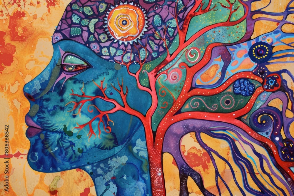 Neurographic art captures intricate patterns in vibrant colors, invoking creativity and mindfulness