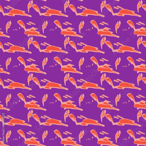 Red fragments on a purple background. Vector seamless pattern abstraction grunge. Background illustration, decorative design for fabric or paper. Ornament modern new
