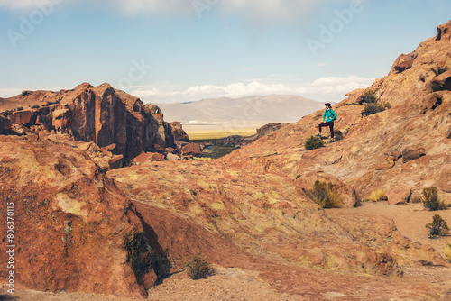 A tourist in the valley of stones. Bolivia