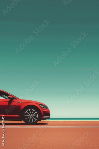 Illustration style, side view of a car, panoramic view, generated with AI © sch_ai