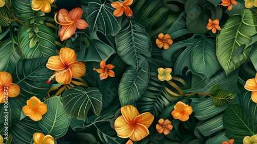 Leaf and flowers banner background   generated with ai