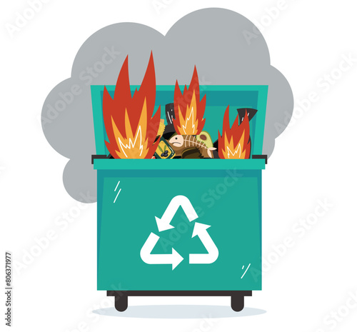 Garbage waste trash can burning concept. Vector graphic design illustration