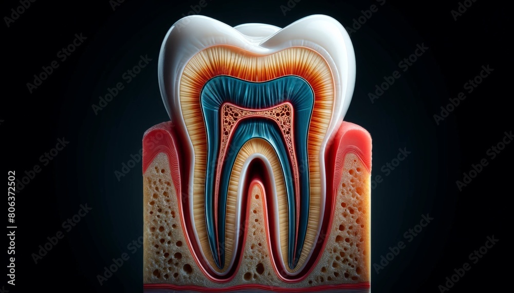Macro photography, dental, human tooth cross section, concept Macro photography, dental, human tooth cross section, concept