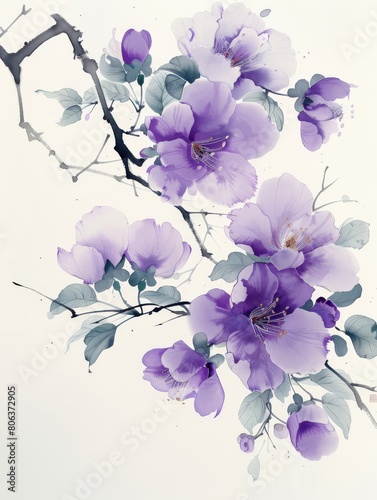 portrait of chinese flower  in the style of light green and purple  white background   generated with AI
