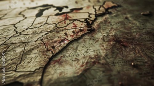 post-zombieapocalyptic paper map, map of the USA, zombies, generated with AI