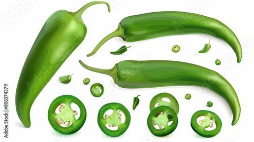 Assortment of fresh green chili peppers with empty packaging	
