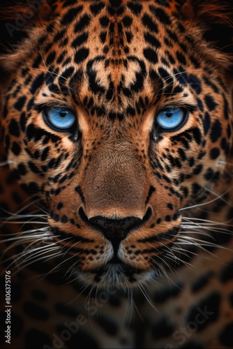 Ultra realistic fur, front view portrait of leopard animal, wild life photo, cinematic still shot, strong face expression, depth of field, luxury , generated with ai © sch_ai