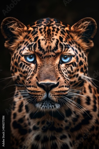 Ultra realistic fur  front view portrait of leopard animal  wild life photo  cinematic still shot  strong face expression  depth of field  luxury   generated with ai