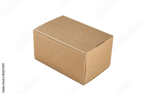 Closed cardboard box is isolated on transparent background. © Dmytro