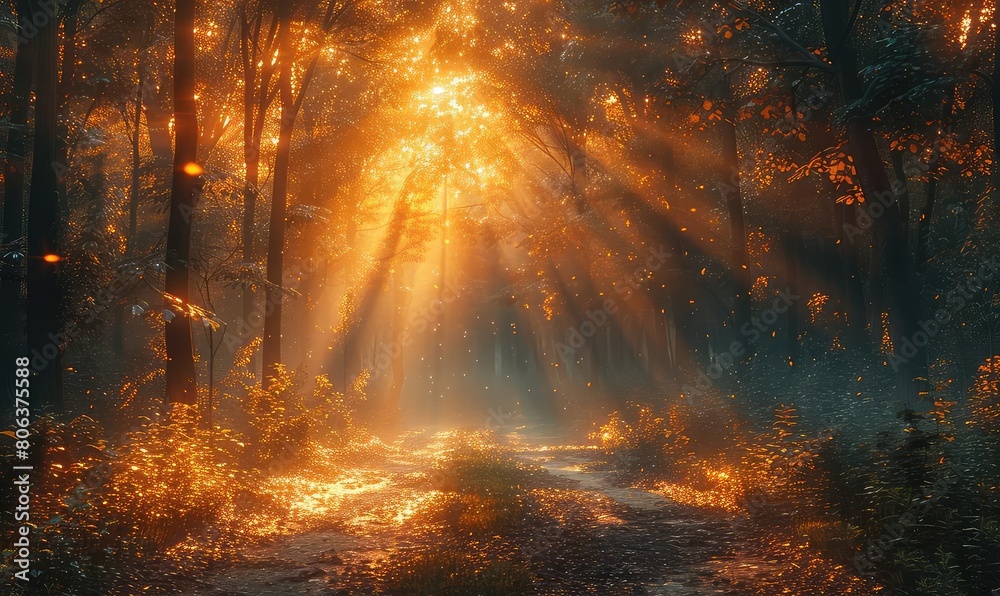 A beautiful landscape of a forest with a path leading through it A beautiful landscape of a forest with a path leading through it