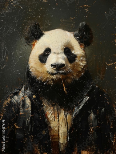 Obraz na płótnie Vintage oil painting of a royal panda portrait, vivid colors, moody, dark background, in the style of an oil painting , generated with ai w salonie