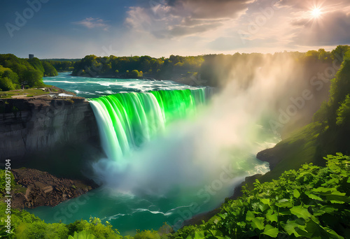 The image depicts the majestic Niagara Falls, a natural wonder straddling the border between the United States and Canada photo