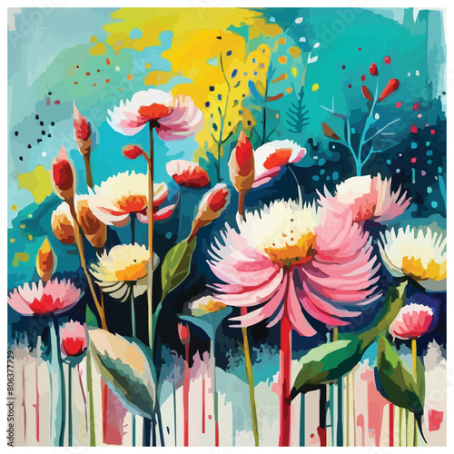 A mixed media painting of flowers digital art screen print wheat paste poster