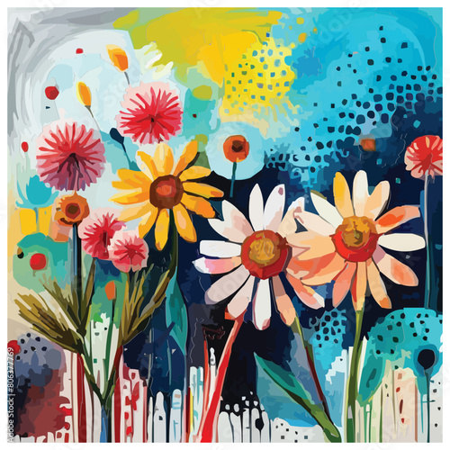 A mixed media painting of flowers digital art screen print wheat paste poster
