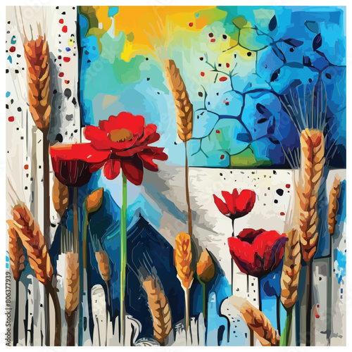 A mixed media painting of flowers digital art screen print wheat paste poster