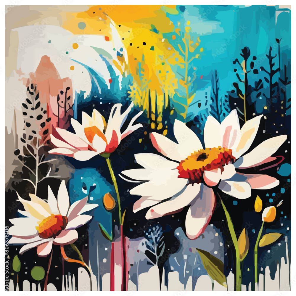 A mixed media painting of flowers digital art screen print wheat paste poster