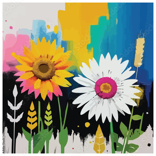 A mixed media painting of flowers digital art screen print wheat paste poster