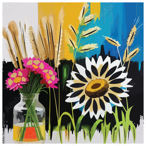 A mixed media painting of flowers digital art screen print wheat paste poster