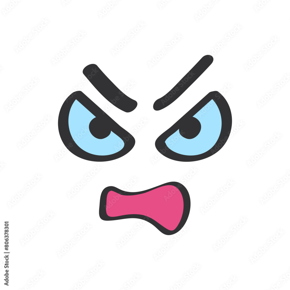 Angry expression of face with open mouth, character in doodle style in anger vector illustration Angry expression of face with open mouth, character in doodle style in anger vector illustration