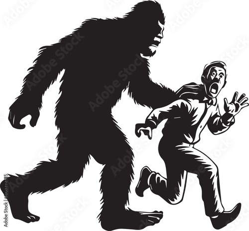 Bigfoot Chasing a Human Silhouette Vector