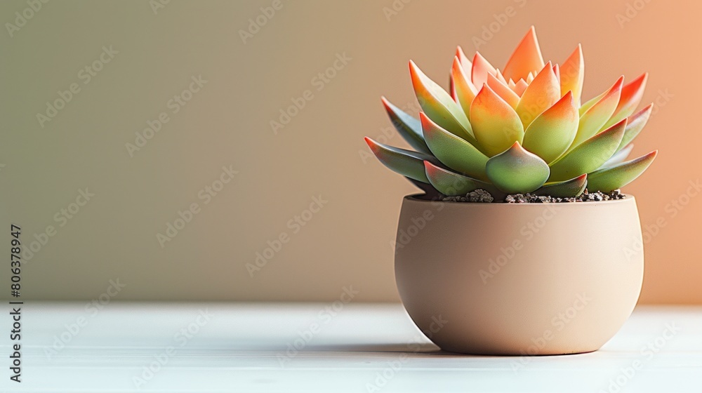 Vibrant Succulent Plant in a Minimalist Pot on a Wooden Table.