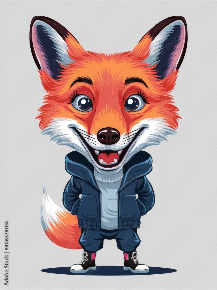 Obraz premium Stylish Cartoon Fox Character in Trendy Hoodie and Sneakers Illustration.