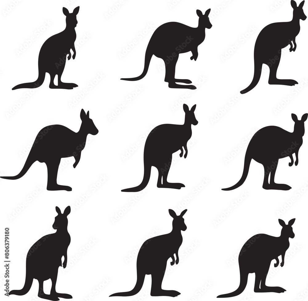 Kangaroo Silhouette Vector Set