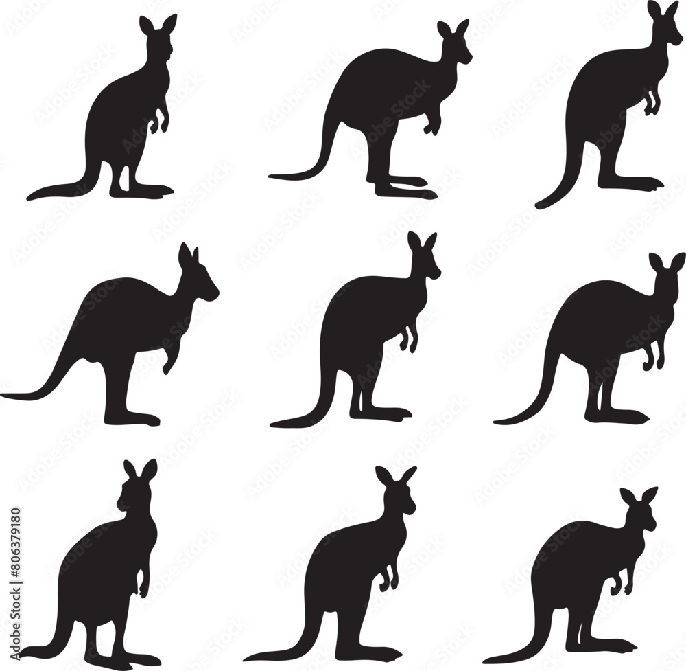Kangaroo Silhouette Vector Set Kangaroo Silhouette Vector Set