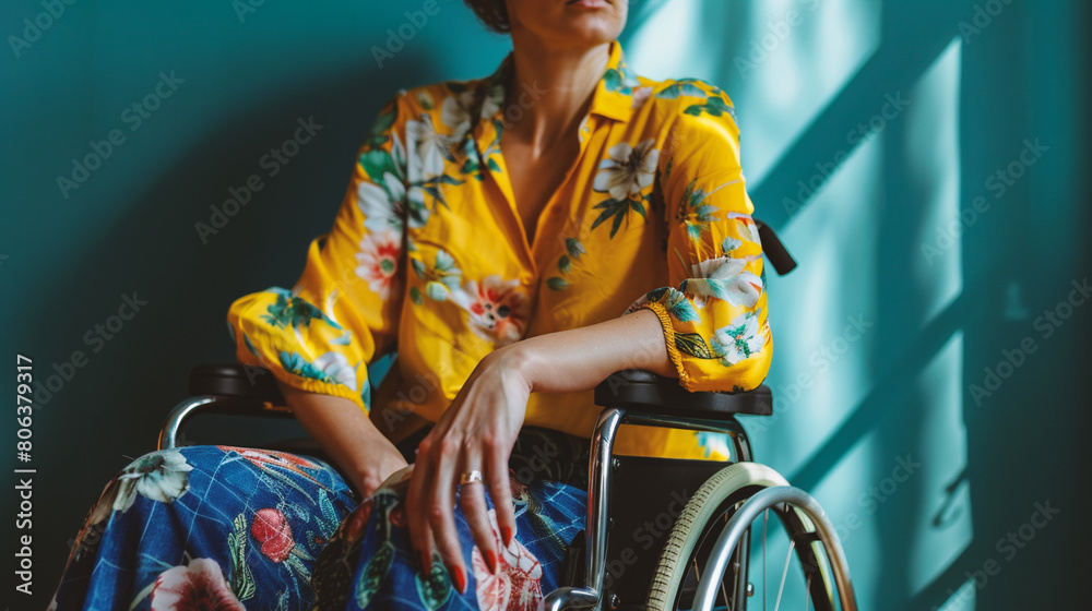 Obraz premium Close up of a woman in a wheelchair with a sarong.