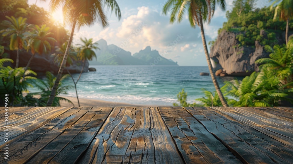 Open Window Overlooking Ocean With Palm Trees