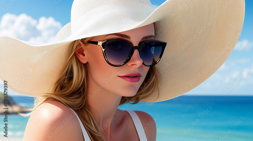 woman in sunglasses on beach, sun, hat, beach, summer woman in sunglasses on beach, sun, hat, beach, summer