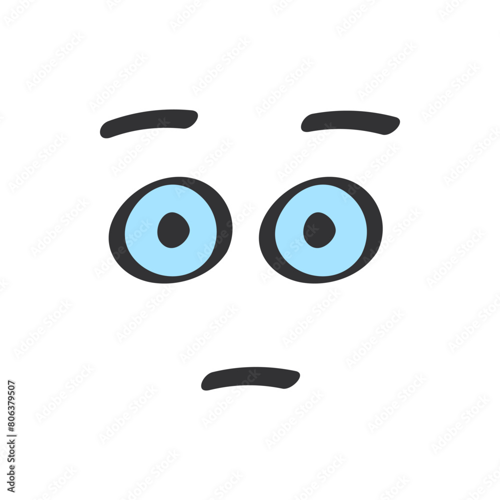 Unhappy expression on cute face with blue eyes, doodle style vector illustration Unhappy expression on cute face with blue eyes, doodle style vector illustration