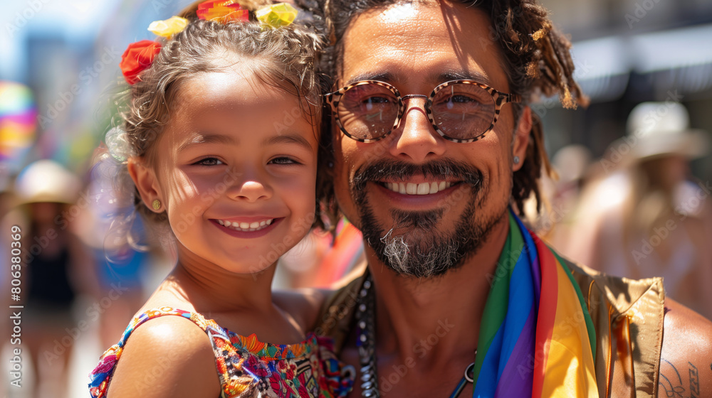 Father Carrying Daughter in Gay Pride Parade