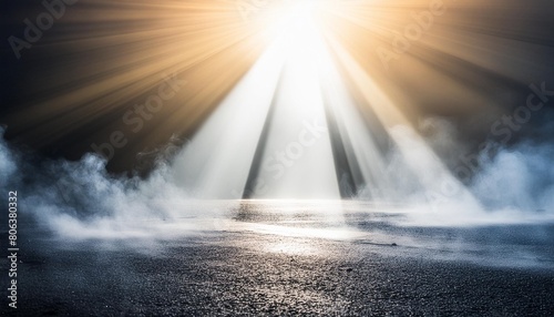 divine light through a dark fog the rays beam light on the floor spotlight on isolated background stock illustration