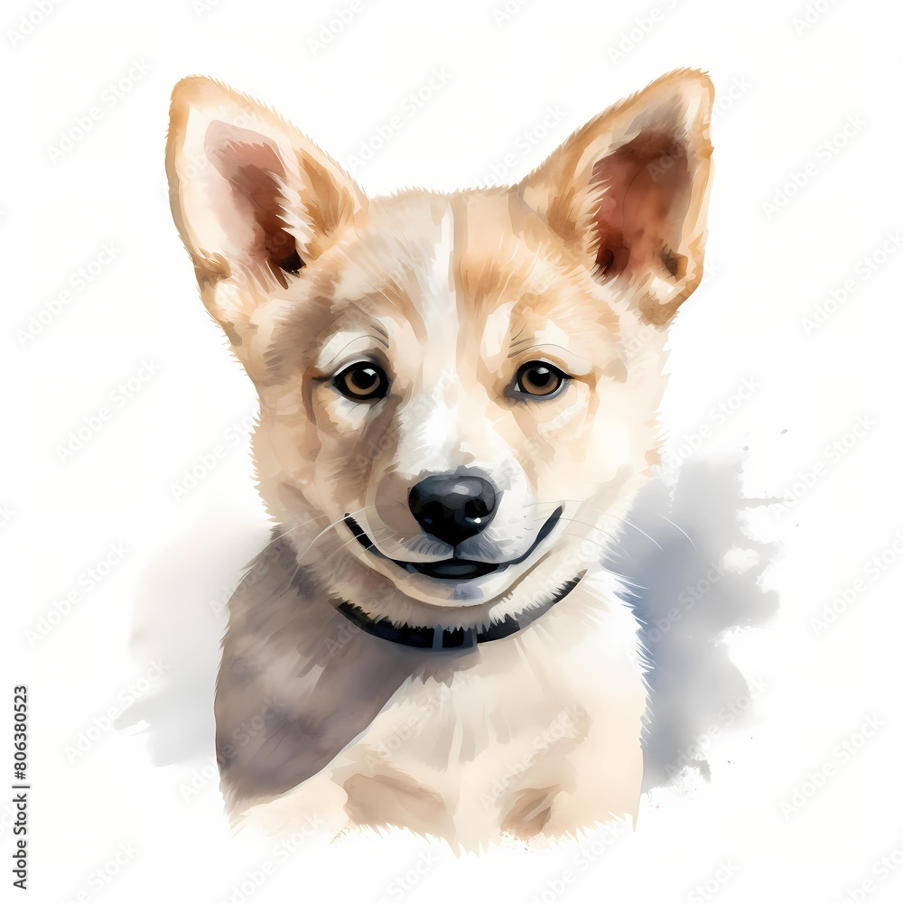 Canaan dog. Puppy dog. Canaan dog clipart. Watercolor illustration. Generative AI. Detailed illustration.