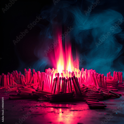 Abstract colorful burning maches  photo