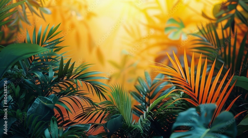 Tropical Scene With Orange Flowers