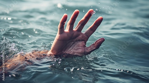 A hand reaching out of the water.