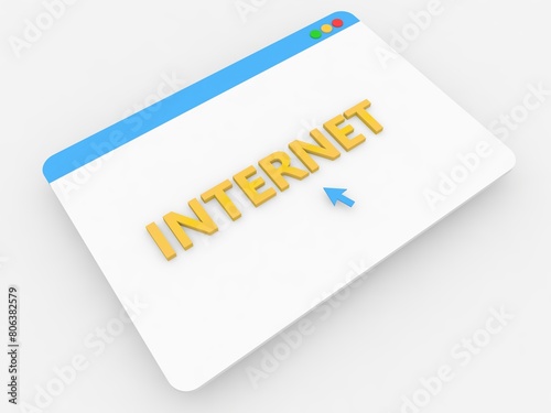 Web browser with the inscription - Internet on a white background. 3d render illustration.