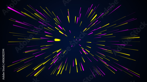 Abstract image of star formation of colored lines on a black background. 3d render illustration.