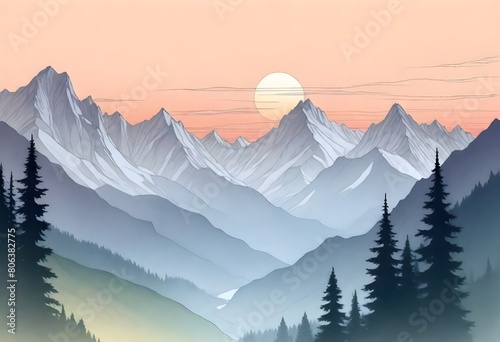 modernist style Serene mountain range at sunset ma (6) photo