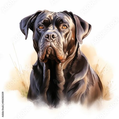 Cane Corso. Cane Corso Italian dog clipart. Watercolor illustration. Generative AI. Detailed illustration. photo