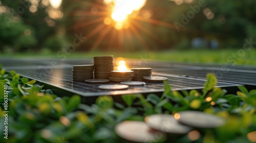 Pile of Coins on Solar Panel