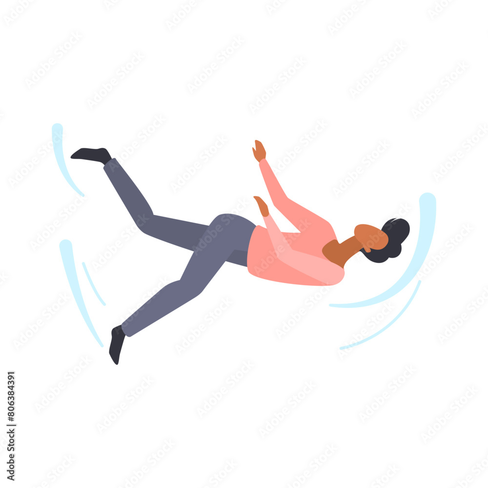 Man waving arms in air to avoid falling, flying male character in sky vector illustration
