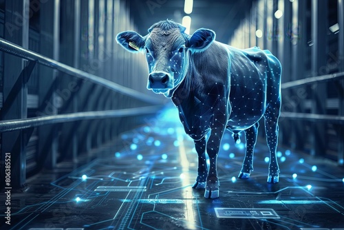Bionic Bovine Milking Cryptocurrencies on Modern Dairy Farm photo